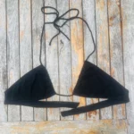 Stylish Layla Top bikini in black tan-through fabric.