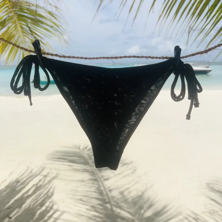 Black Chloe Bottom bikini with adjustable tie sides for custom fit and minimal tan lines.