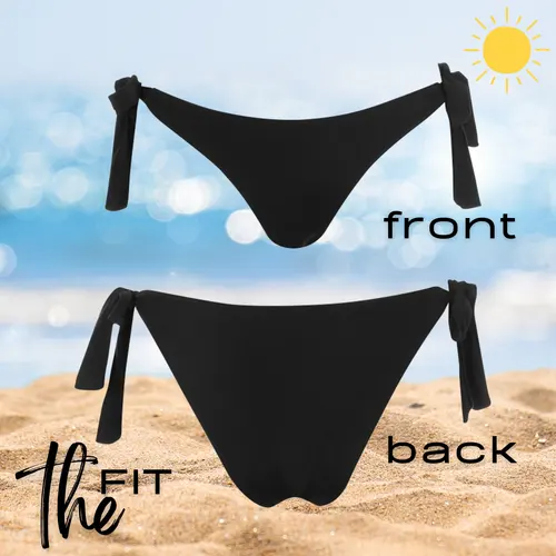 Chic black Ava bikini bottom with adjustable ties for a stylish beach look.