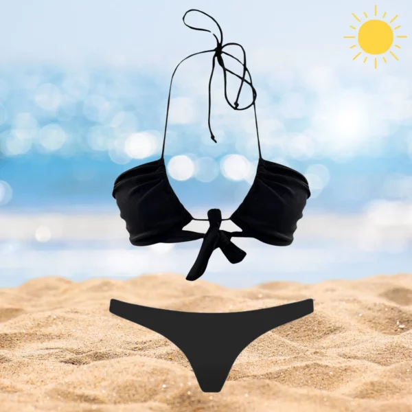 Stylish Layla & Zara Set with black tan-through fabric for beach comfort.