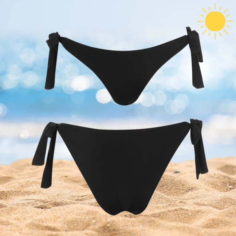 Chic black Ava Bottom bikini with adjustable ties for a stylish beach look.