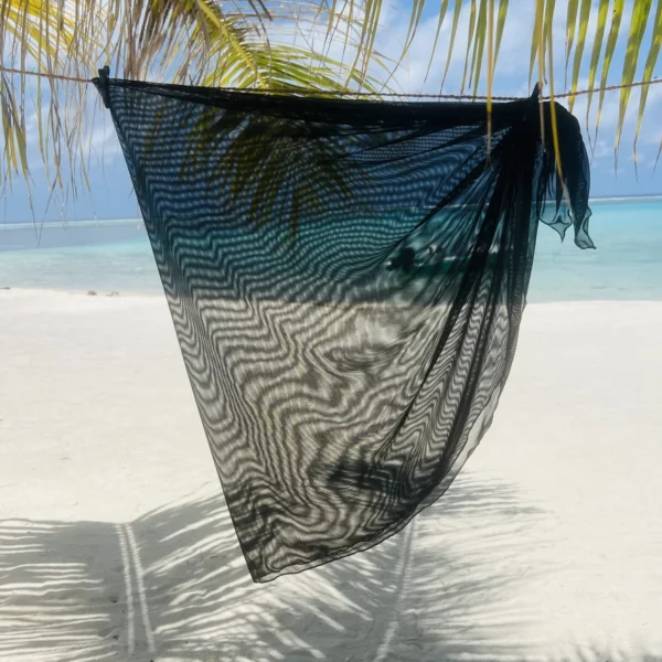 Black Shanay Short Tie Side Sarong, a chic summer essential with semi-sheer finish.