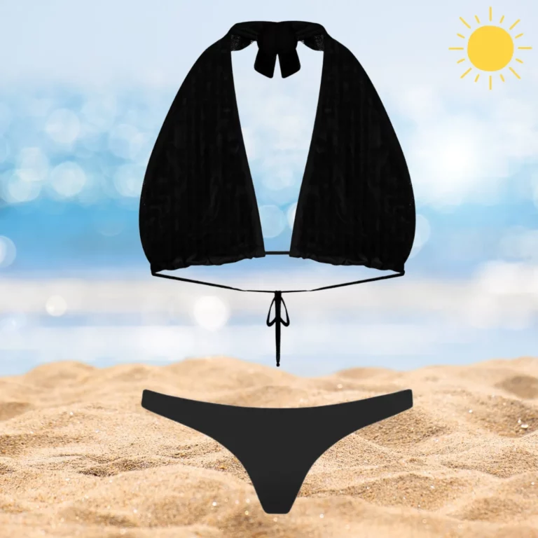Black Layla & Zara beach set with adjustable top and cheeky bottom.