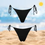 Black Chloe Bottom bikini with adjustable tie sides for custom fit.