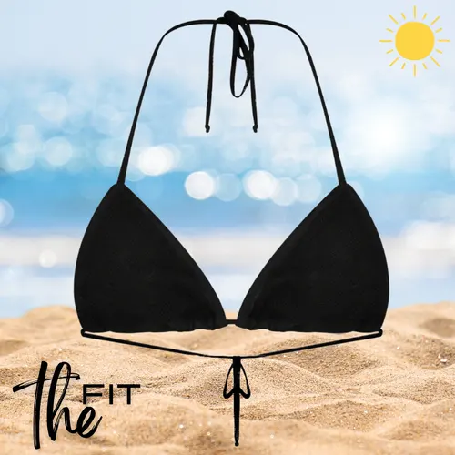Elegant black Kira bikini top with adjustable ties for a perfect fit.