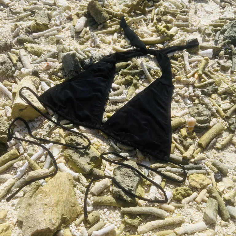 Black Layla triangle bikini top with adjustable ties for personalised fit.