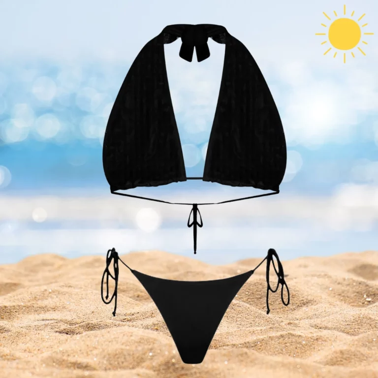 Stylish Layla & Chloe bikini set with adjustable ties and tan-through fabric.