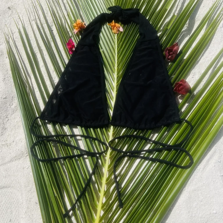Stylish Layla Top, black triangle bikini with adjustable ties for a personalised fit.