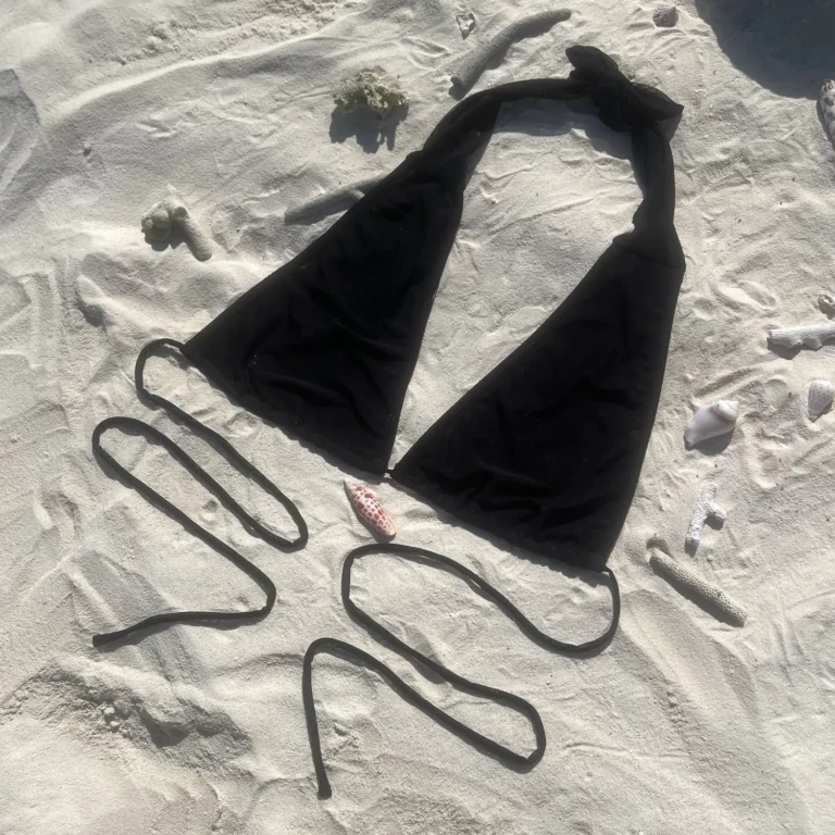 Stylish Layla Top black triangle bikini with adjustable ties for personalised fit.