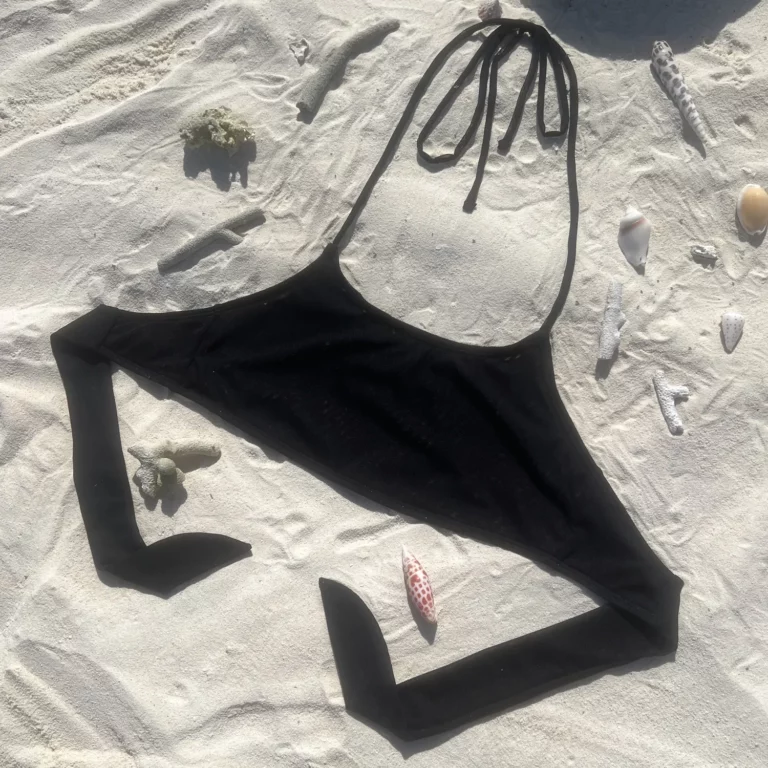 Black Mia Top bikini with adjustable ties for small busts.