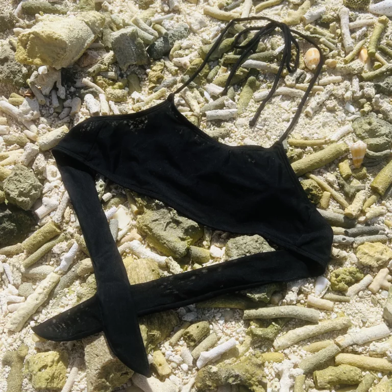 Black Mia Top bikini for smaller busts with adjustable ties.