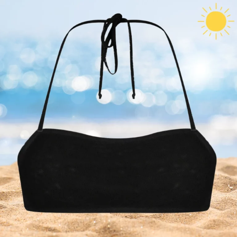 Black Mia Top bikini for smaller busts with adjustable ties.