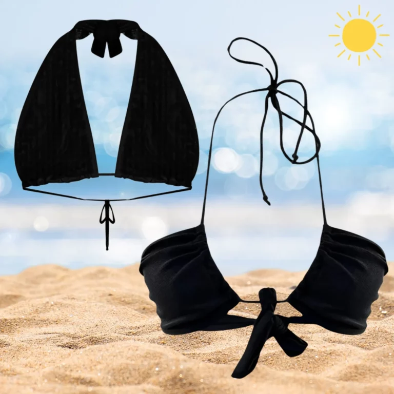 Stylish Layla black bikini top with tan-through fabric.